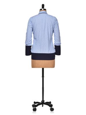 Blue Striped Shirt with Contrast Cuffs - 940259 - Standard Image - 3