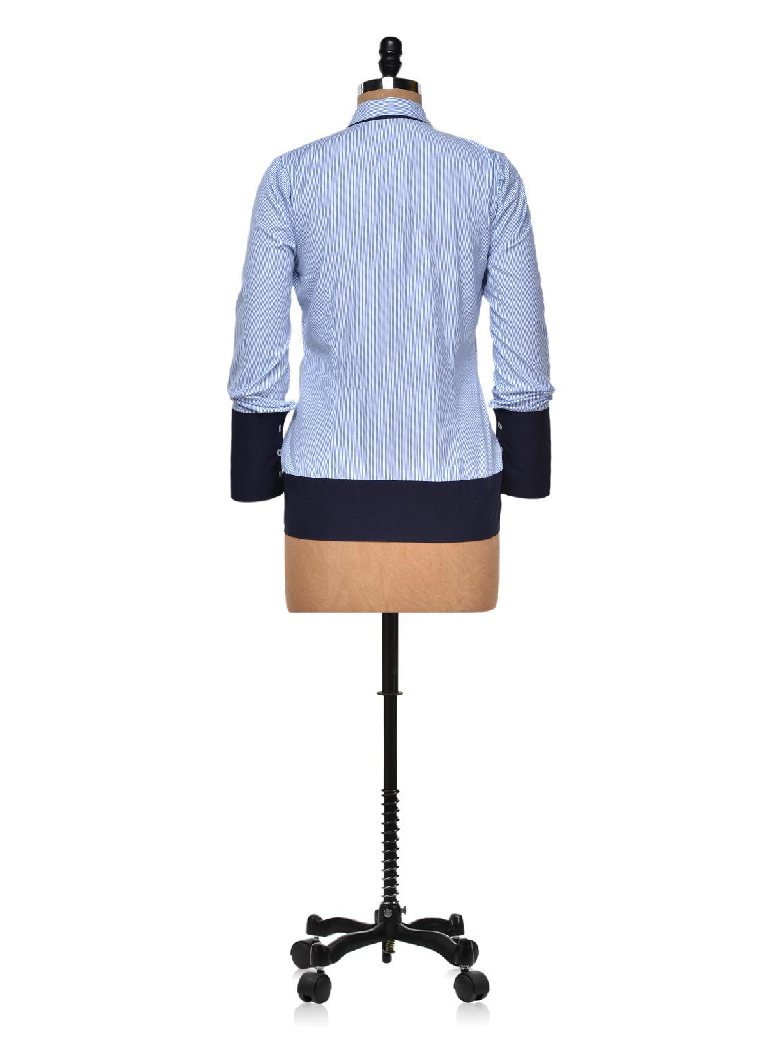 Blue Striped Shirt with Contrast Cuffs - 940259 - Zoom Image - 3