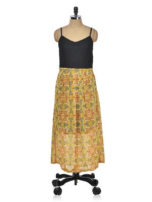 mustard printed dress with black lace yoke - 950278 - Standard Image - 3