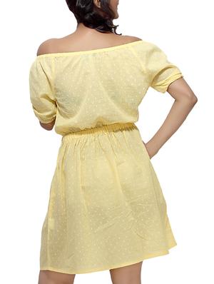 Yellow Cotton Short Sleeves Blouson Dress - 9548309 - Standard Image - 3
