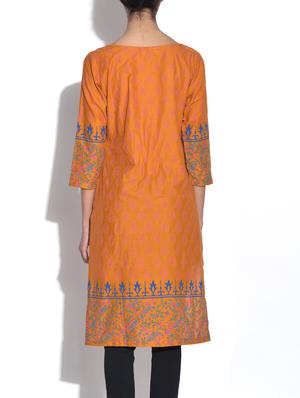 orange cotton straight kurta - 9553519 - Standard Image - 3