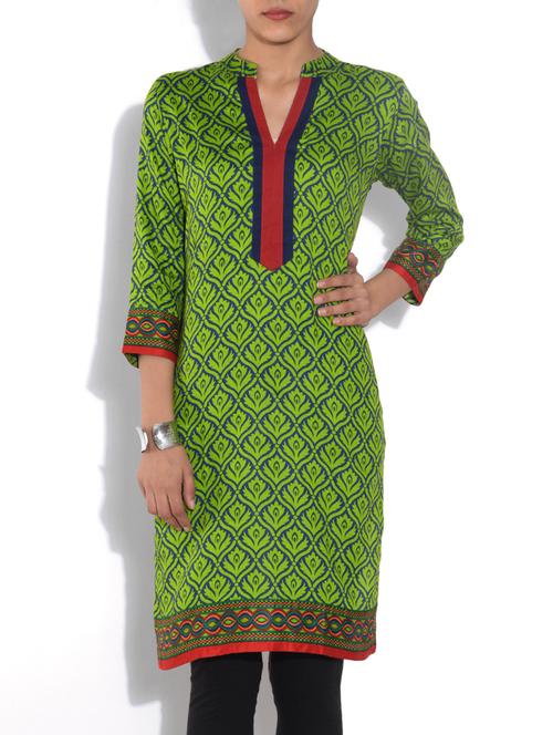 green viscose straight kurta - 9553520 - Standard Image - 1