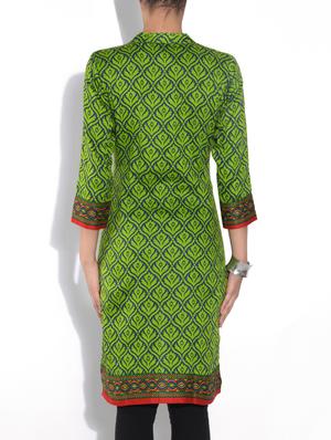 green viscose straight kurta - 9553520 - Standard Image - 3