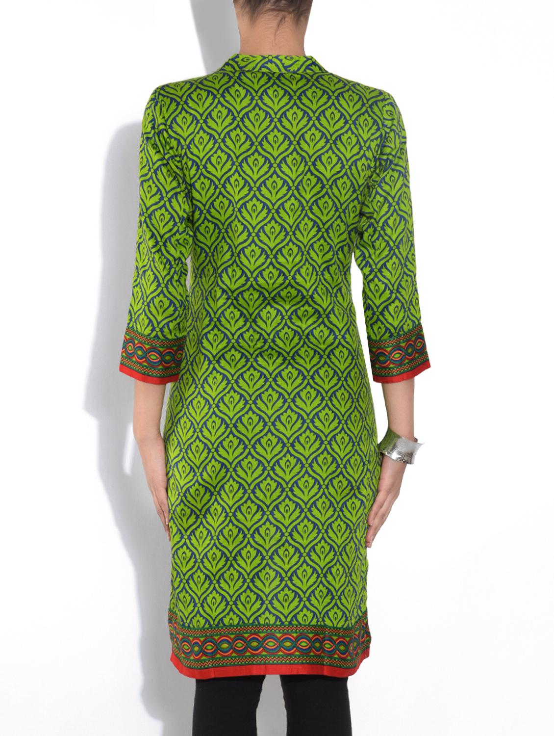 green viscose straight kurta - 9553520 - Zoom Image - 3