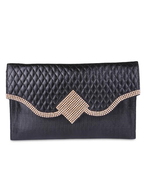 black faux leather embellished sling clutch - 9566798 - Standard Image - 1