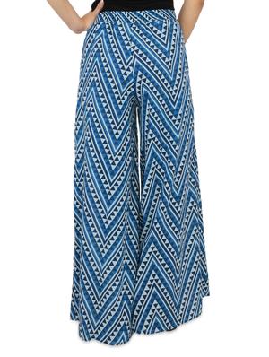 indigo and white cotton printed pallazo - 9582264 - Standard Image - 3
