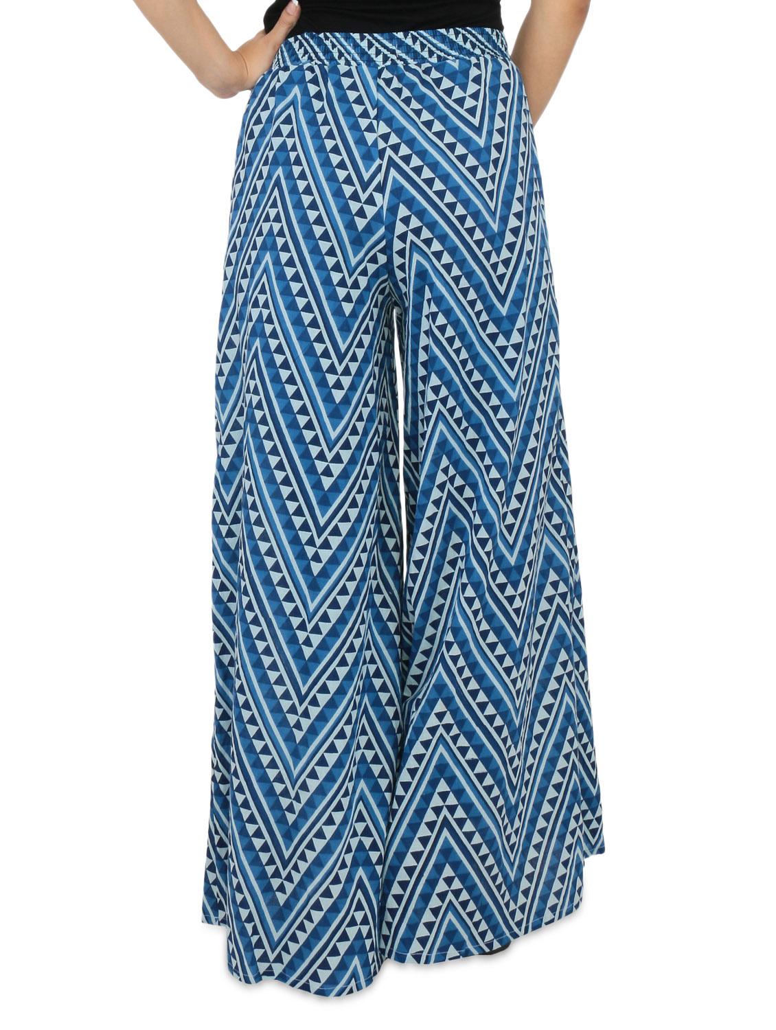 indigo and white cotton printed pallazo - 9582264 - Zoom Image - 3