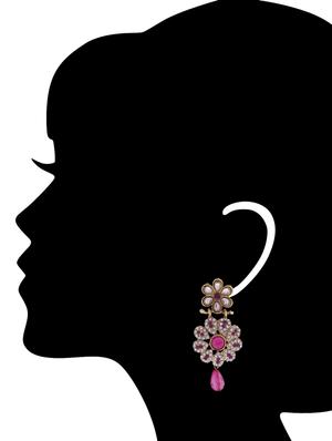 pink and silver crystal embellished floral earrings - 9590409 - Standard Image - 3