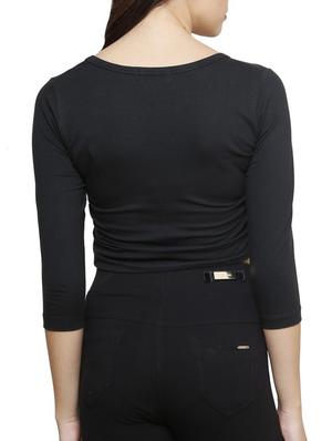 Solid Black Cotton Lycra Crop Top - 9592231 - Standard Image - 3