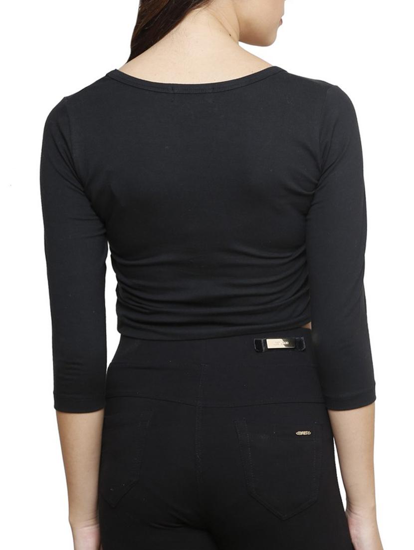 Solid Black Cotton Lycra Crop Top - 9592231 - Zoom Image - 3