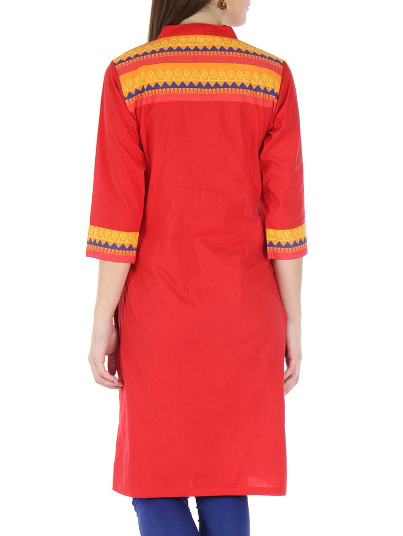 red cotton net printed kurti - 9595780 - Zoom Image - 3