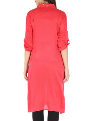 pink embellished rayon kurti - 9595800 - Standard Image - 3