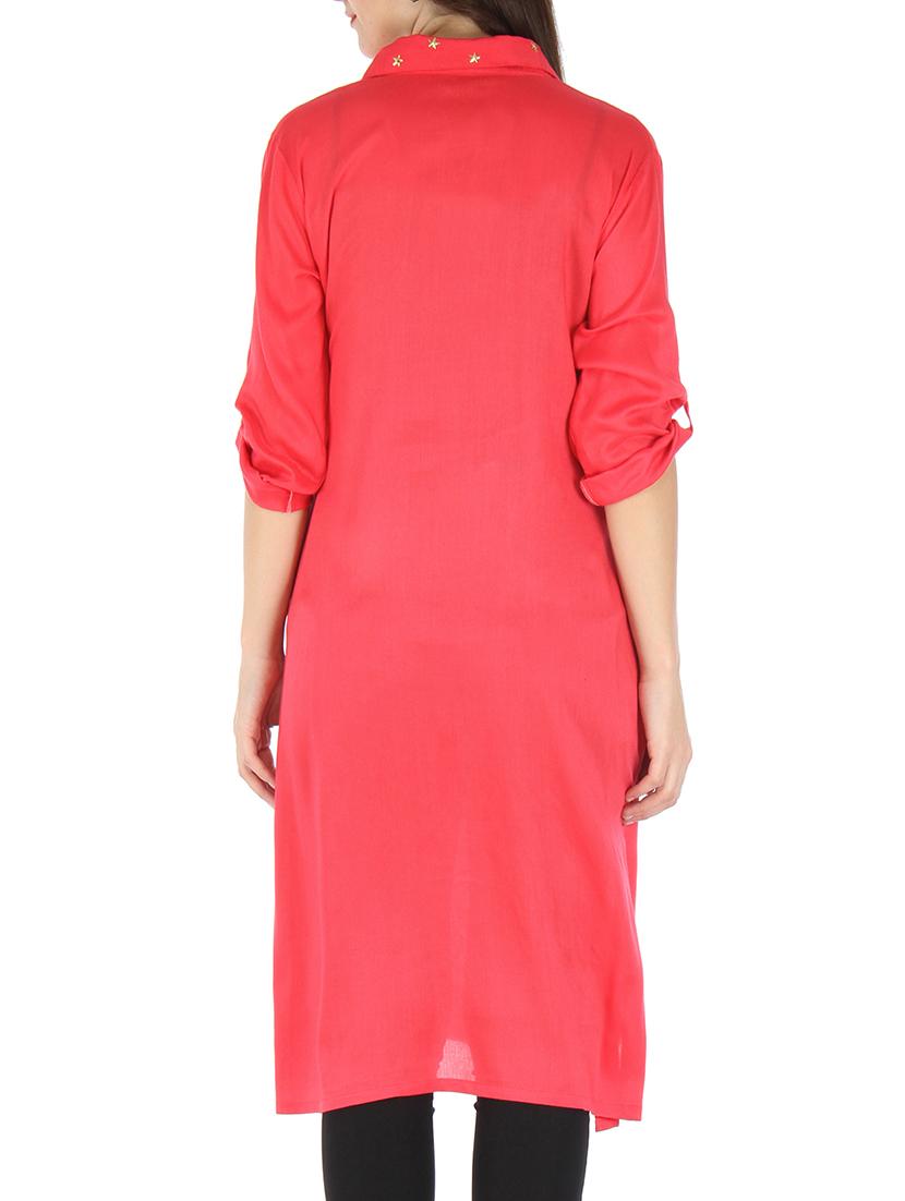 pink embellished rayon kurti - 9595800 - Zoom Image - 3