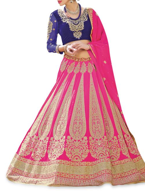 Pink Georgette Embroidered Unstitched Lehenga Set - 9598223 - Very Small Image - 1
