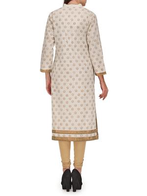 cream printed full sleeved cotton kurta - 9608566 - Standard Image - 3