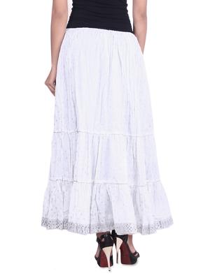 white cotton printed n sequined gathered skirt - 9617187 - Standard Image - 3