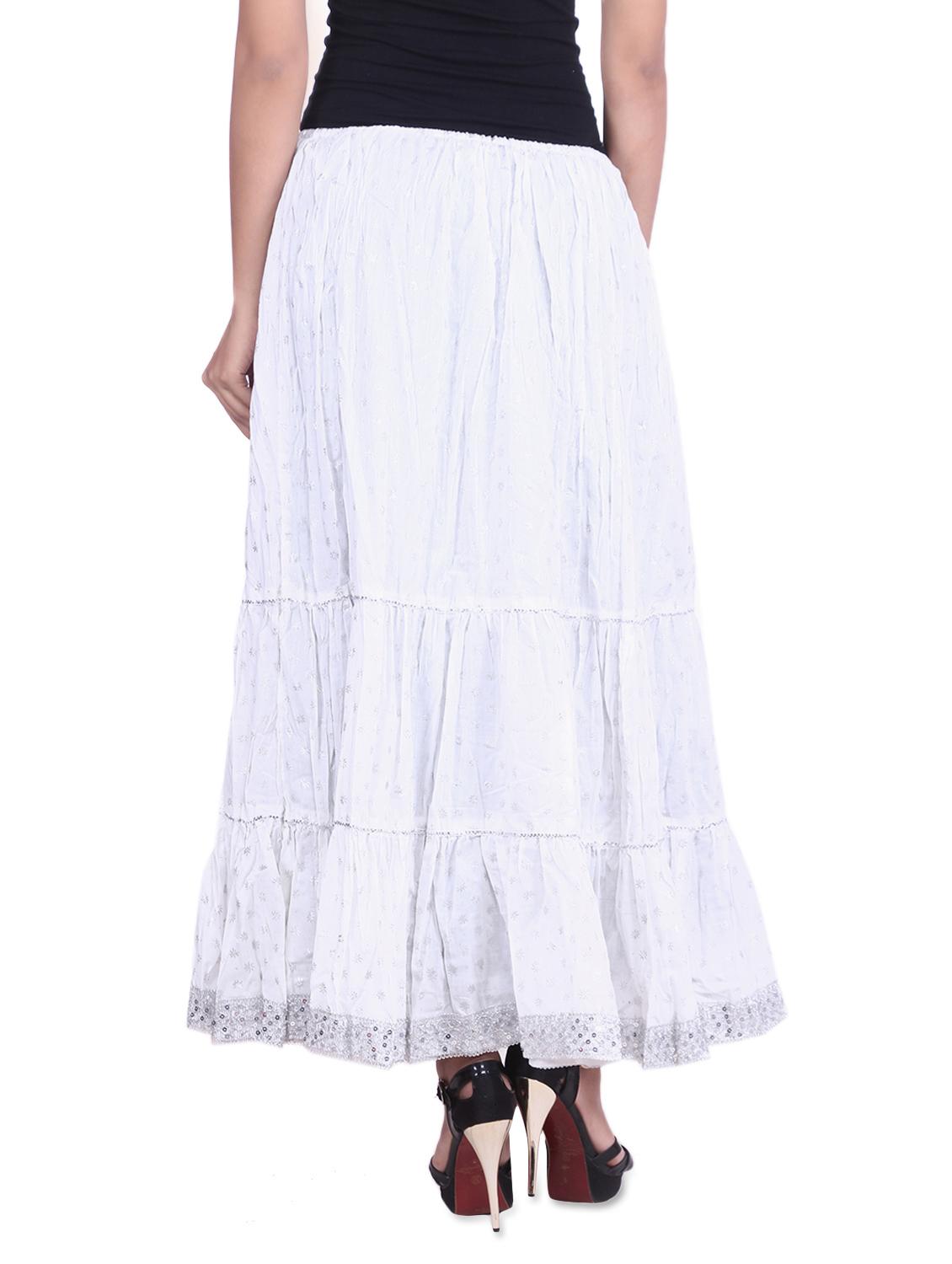 white cotton printed n sequined gathered skirt - 9617187 - Zoom Image - 3