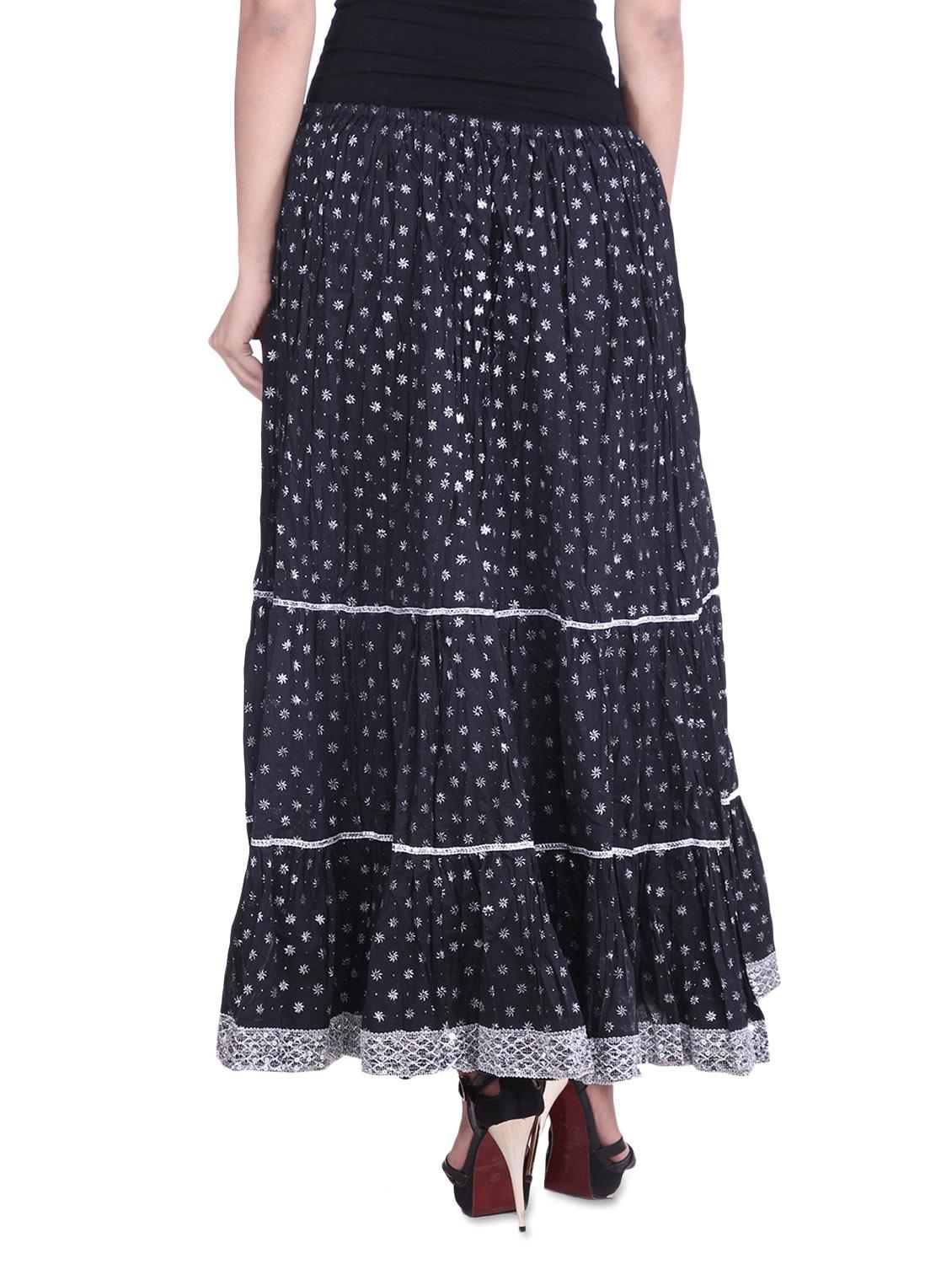 black cotton printed n sequined gathered skirt - 9617188 - Zoom Image - 3