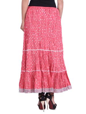 peach cotton printed n sequined gathered skirt - 9617190 - Standard Image - 3