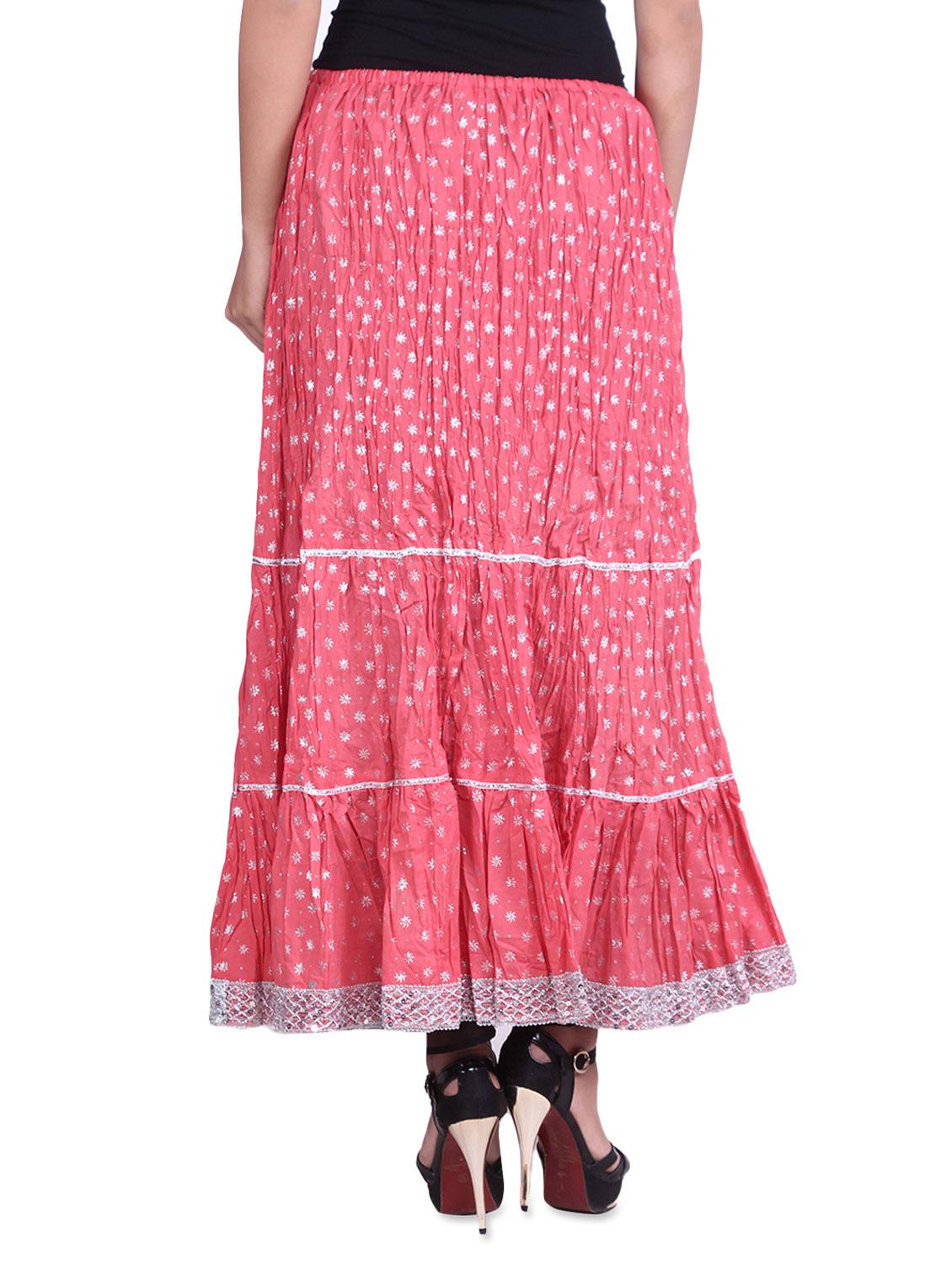 peach cotton printed n sequined gathered skirt - 9617190 - Zoom Image - 3
