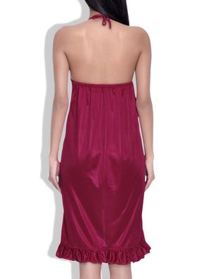 Red Halter Neck Asymmetrical Nighty - 9620385 - Standard Image - 3