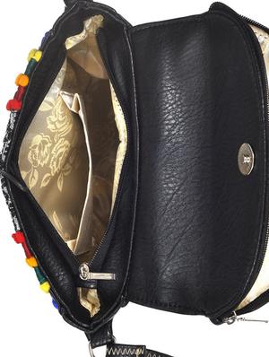 black leatherette patchwork sling bag - 9622073 - Standard Image - 3