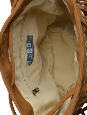 brown fringed beads embellished faux suede sling bag - 9633415 - Standard Image - 3