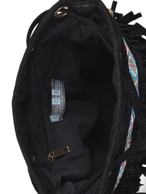 black fringed beads embellished faux suede sling bag - 9633416 - Standard Image - 3
