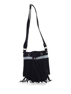 black fringed beads embellished faux suede sling bag - 9633416 - Standard Image - 6