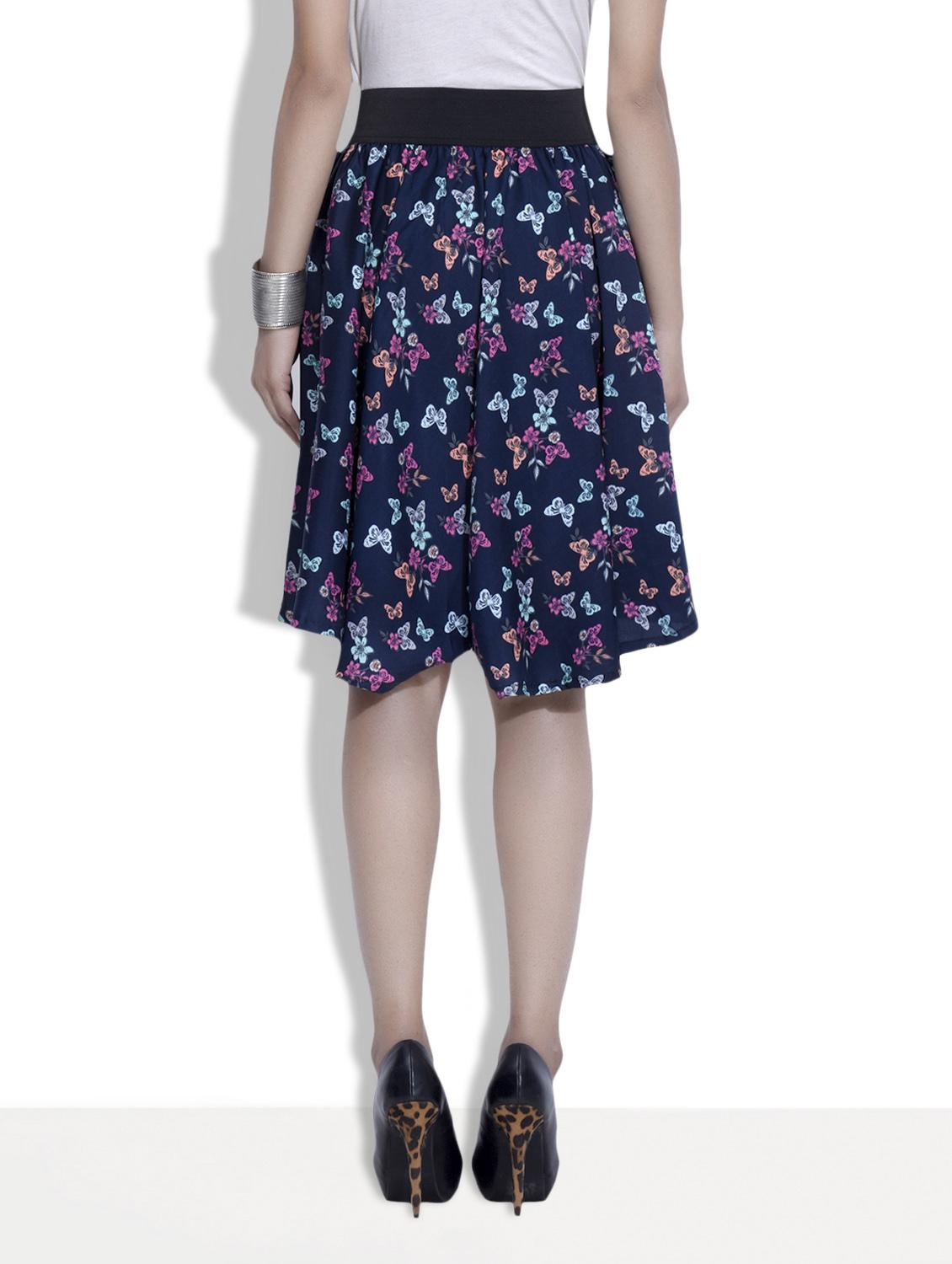 navy blue printed polycrepe skirt - 9633914 - Zoom Image - 3