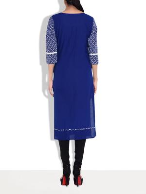 blue cotton printed kurti - 9645315 - Standard Image - 3