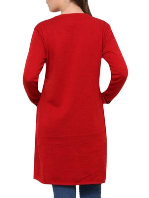 red floral embroidered acrylic woolen kurta - 9646070 - Standard Image - 3