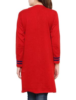 red embroidered full sleeved acrylic woolen kurta - 9646077 - Standard Image - 3