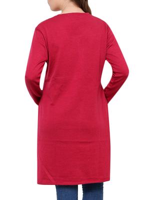 red embroidered full sleeved acrylic woolen kurta - 9646082 - Standard Image - 3