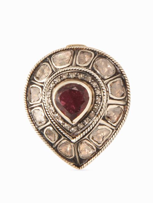 Garnet and polki embellished silver ring - 9653740 - Very Small Image - 1