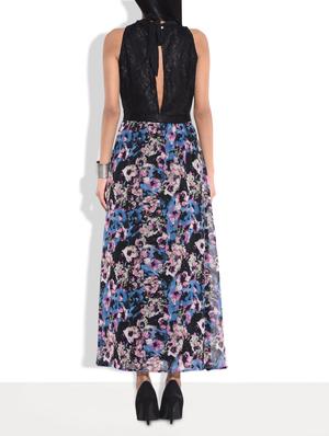 blue printed and lace maxi dress - 9654031 - Standard Image - 3