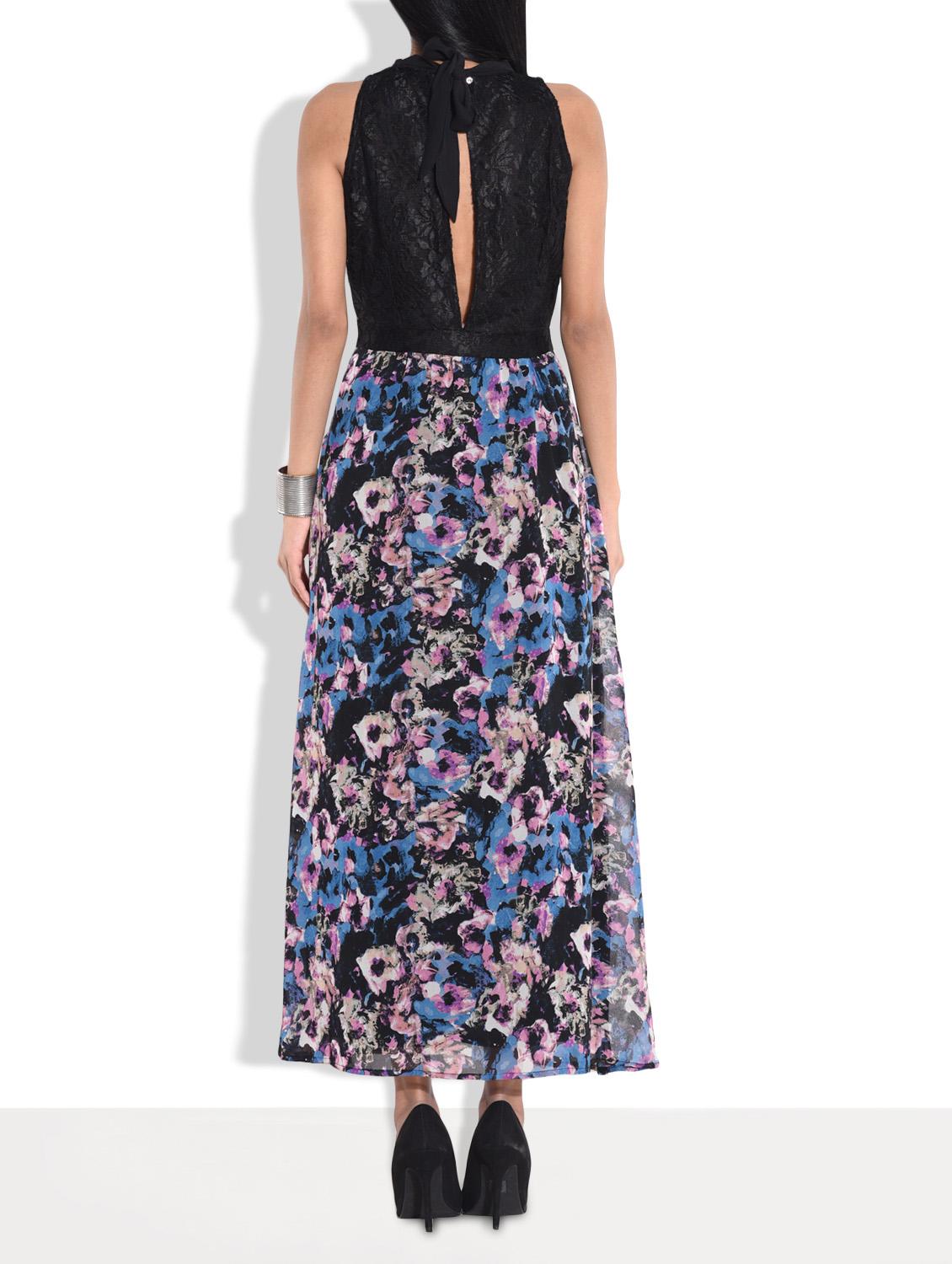 blue printed and lace maxi dress - 9654031 - Zoom Image - 3