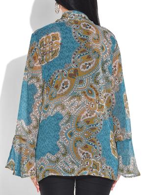 blue printed poly chiffon top - 9655090 - Standard Image - 3