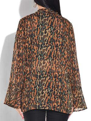 brown animal print poly chiffon top - 9655091 - Standard Image - 3