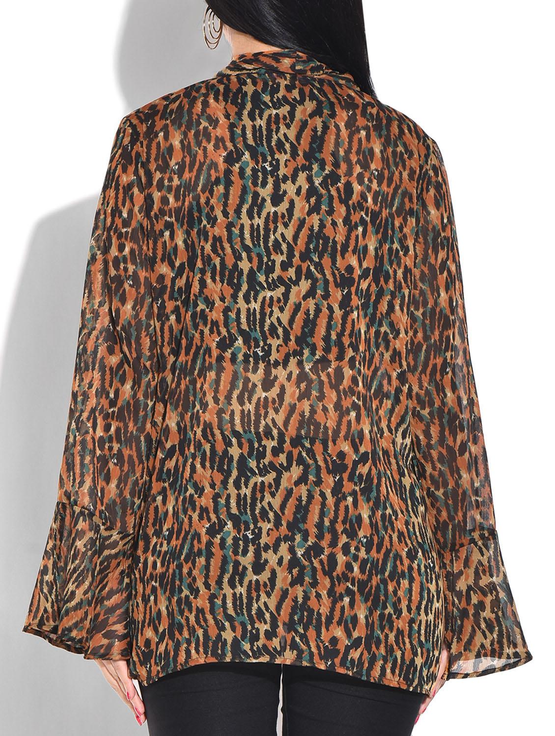 brown animal print poly chiffon top - 9655091 - Zoom Image - 3