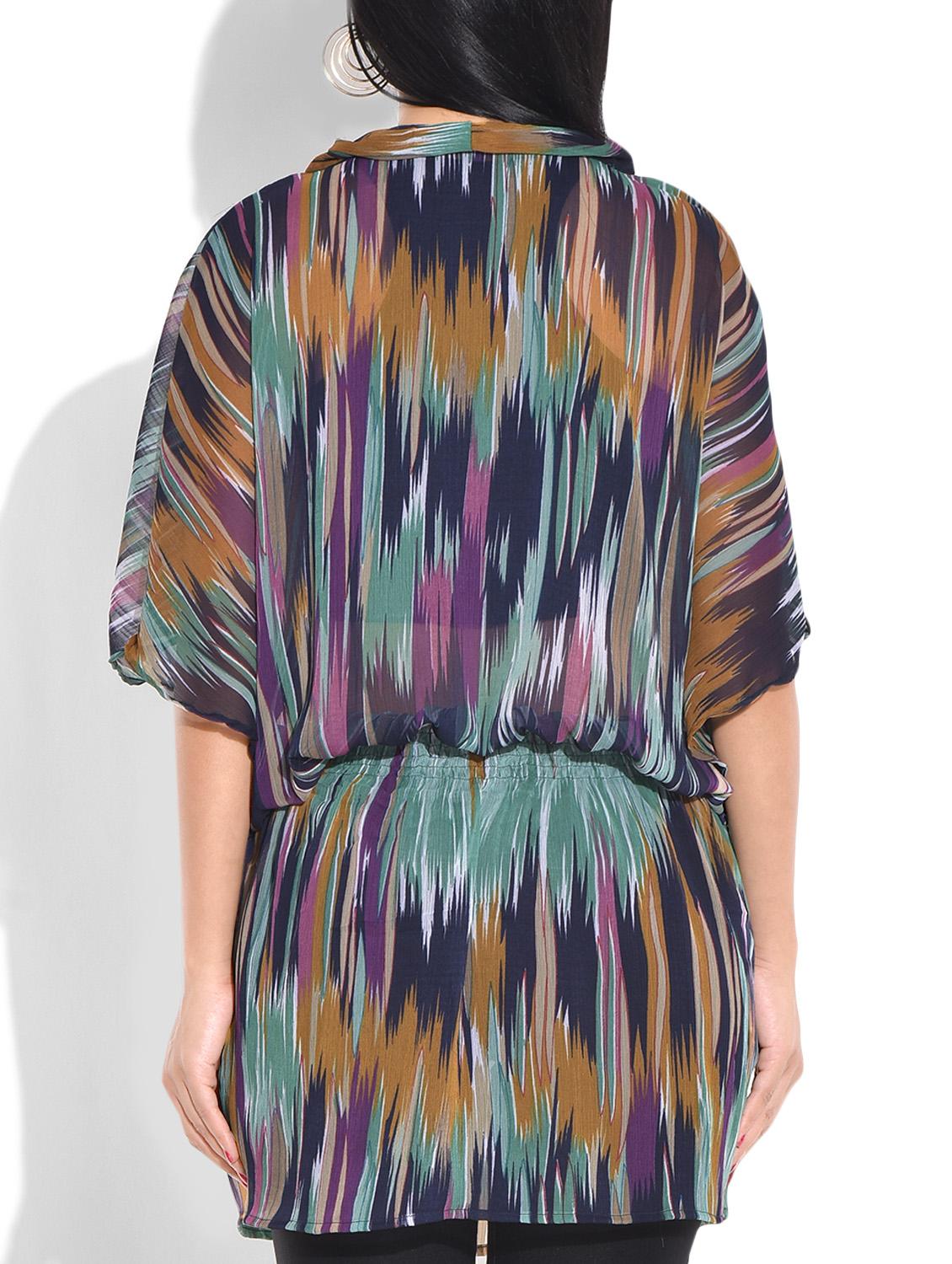 blue printed poly chiffon top - 9655105 - Zoom Image - 3