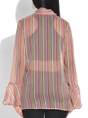pink striped poly chiffon top - 9655108 - Standard Image - 3