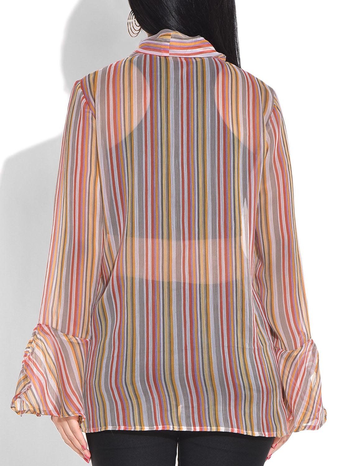 pink striped poly chiffon top - 9655108 - Zoom Image - 3