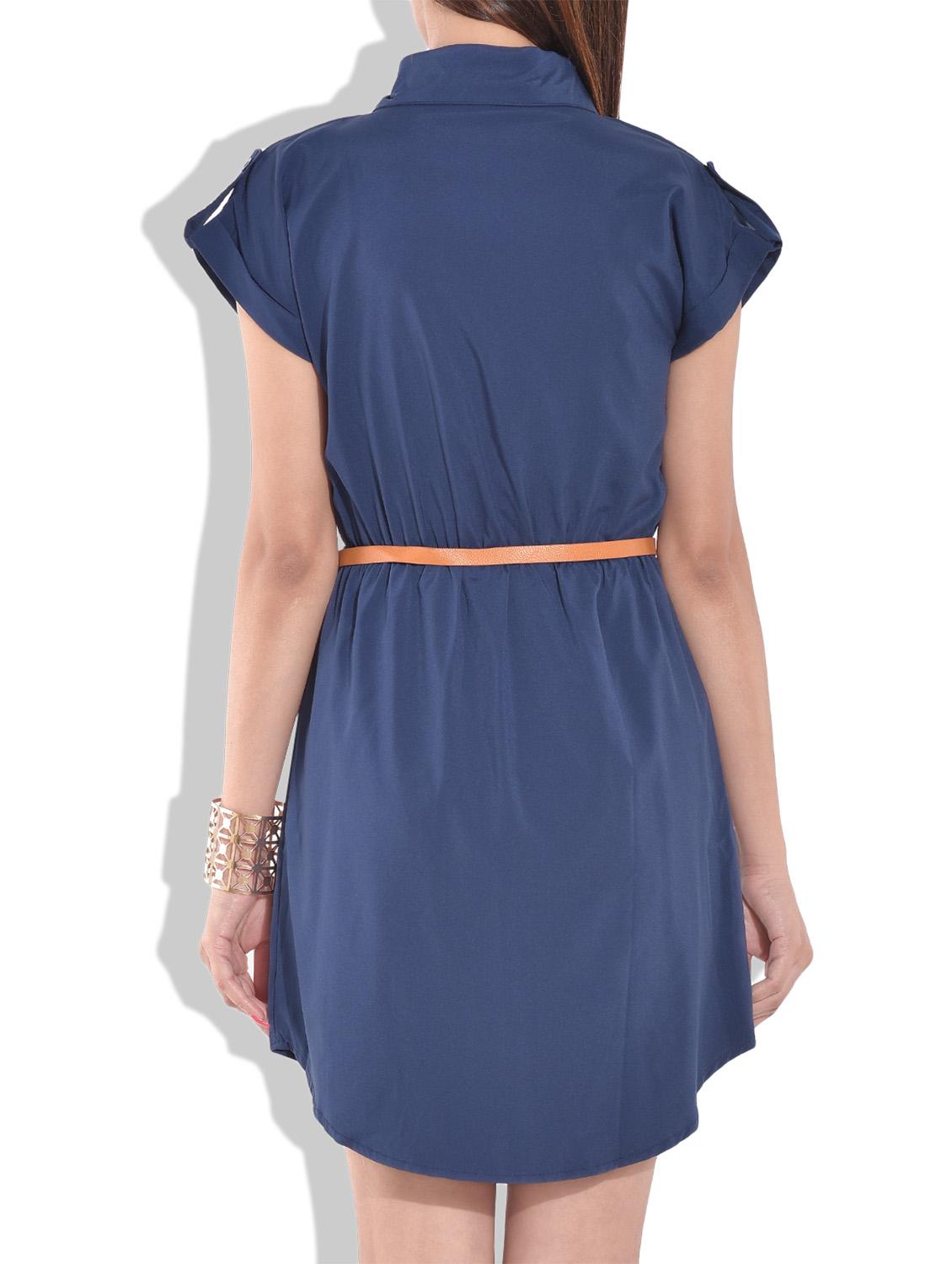 solid blue shirt with belt - 9655345 - Zoom Image - 3