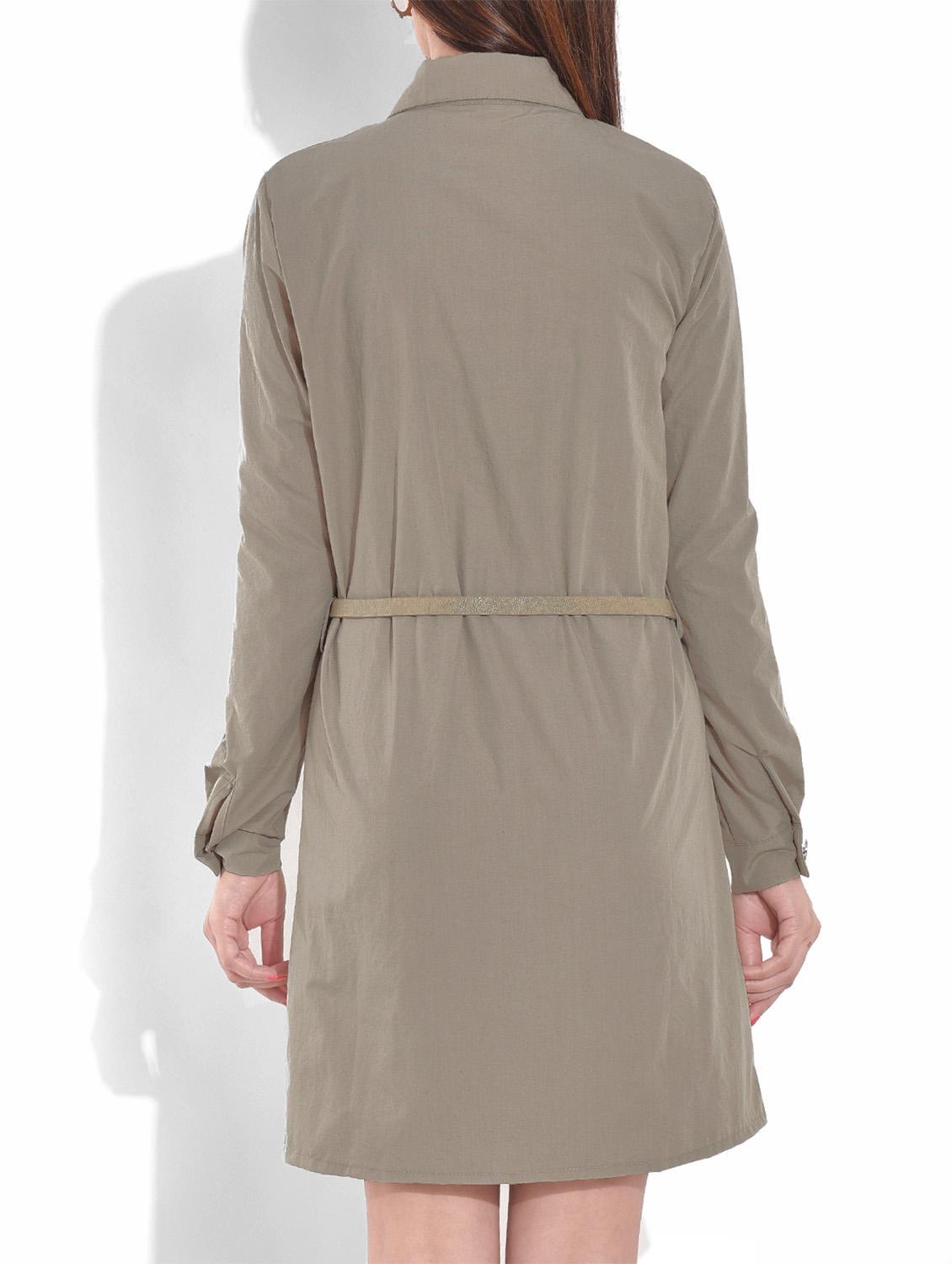 beige full sleeved cotton blend dress - 9655353 - Zoom Image - 3
