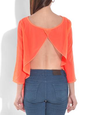 orange asymmetrical georgette top - 9655358 - Standard Image - 3