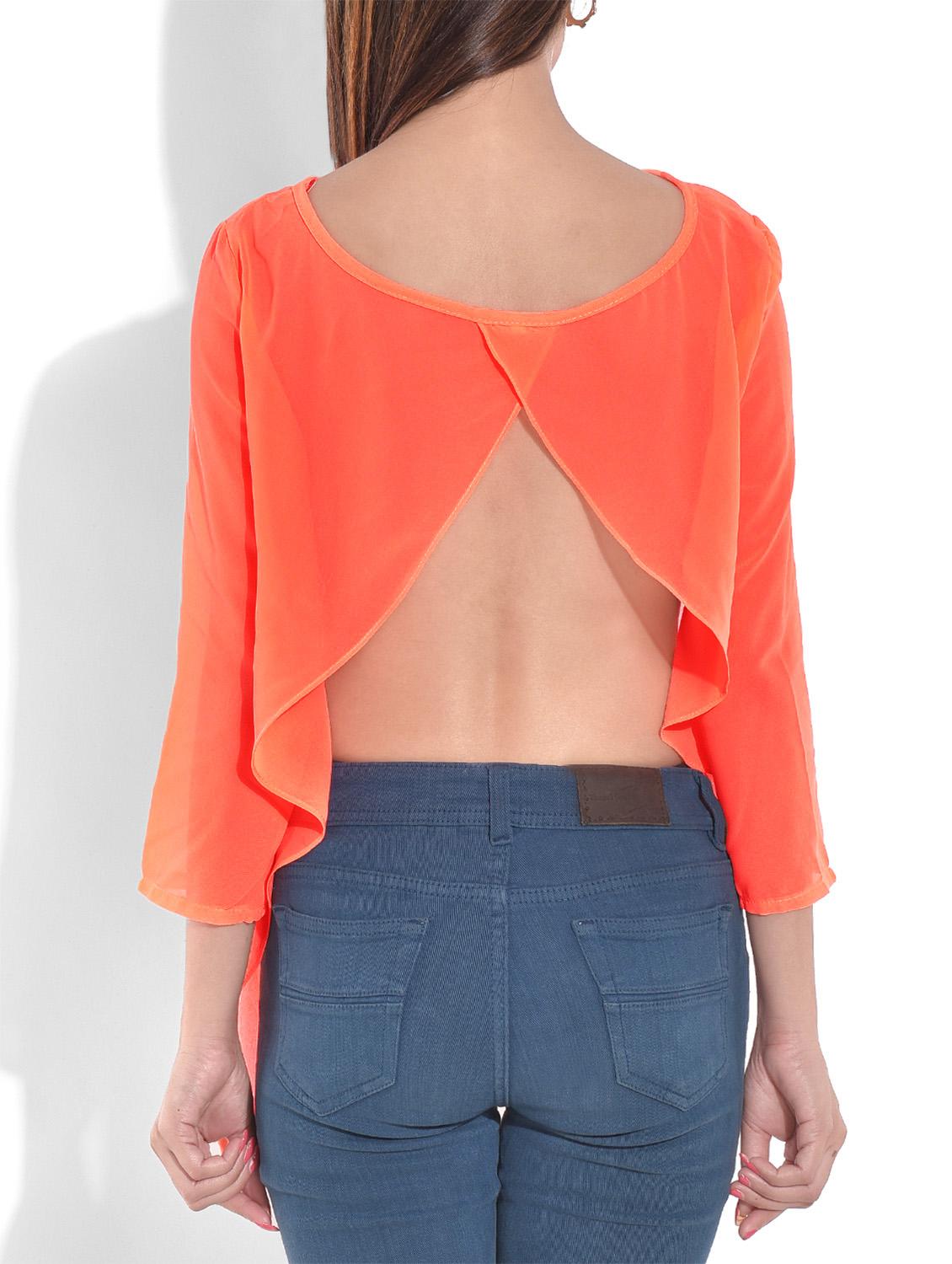 orange asymmetrical georgette top - 9655358 - Zoom Image - 3