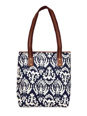 navy blue and white abstract leatherette tote - 9659393 - Standard Image - 6