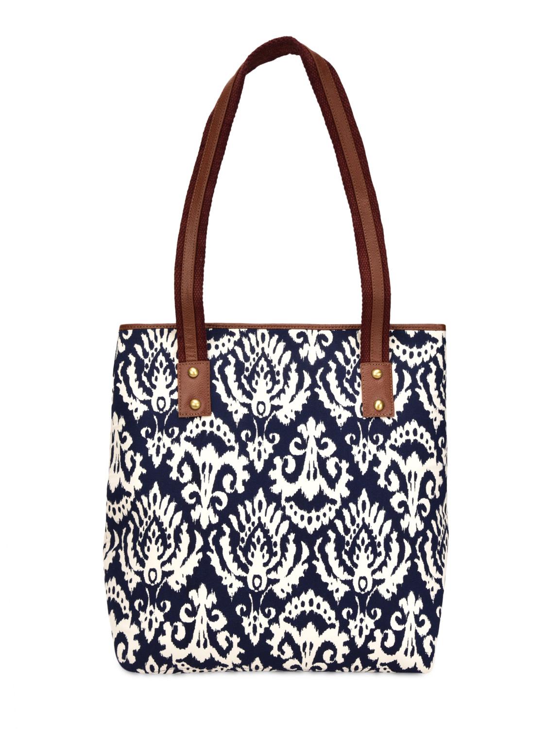 navy blue and white abstract leatherette tote - 9659393 - Zoom Image - 6