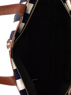 navy blue and white striped leatherette tote - 9659402 - Standard Image - 3
